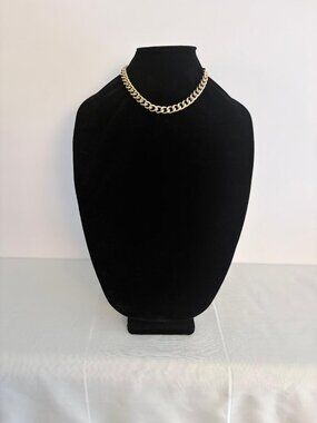 Gold-Tone Chunky Curb Chain Choker Necklace with Faux Pearl Heart Charm & Ring C